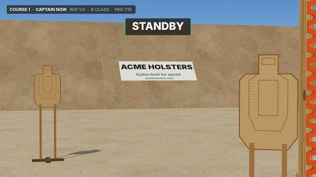 Classifier stage with a sponsor banner staked to the backstop berm